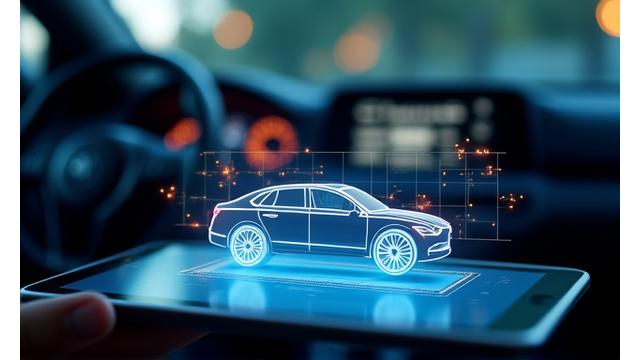 Main humaine stylisée interagissant avec des éléments d'interface utilisateur holographiques, représentant l'IA.