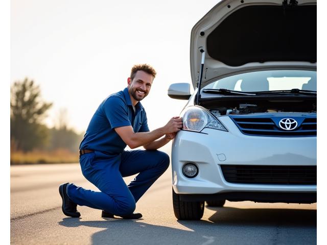 Un technicien souriant inspectant le moteur d'une voiture, un symbole d'assistance routière rapide et efficace.