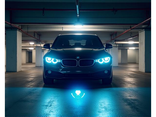 Une voiture de location garée en toute sécurité dans un parking éclairé, un symbole de protection contre le vol.