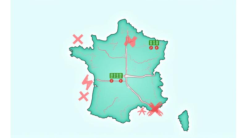 Illustration d'une carte de Paris et de sa région avec des flèches vertes indiquant les zones autorisées de circulation et des croix rouges pour les zones interdites, symbolisant les règles d'utilisation géographique du véhicule.