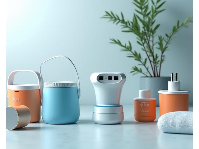 Divers accessoires de confort et de praticité pour voiture : un chargeur USB, une petite glacière, et un adaptateur de prise