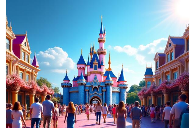 Entrée féerique de Disneyland Paris avec des personnages de dessins animés, parfait pour les groupes.