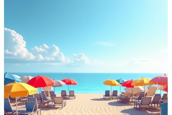 Plage de Deauville en Normandie avec des parasols colorés