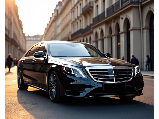 Mercedes Classe S noire garée devant un bâtiment haussmannien à Paris