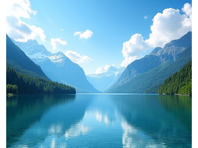 Lac alpin entouré de montagnes verdoyantes et enneigées